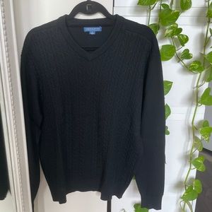 Black Cable Knit V-Neck Sweater